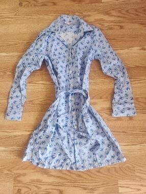 EUC Kayce Hughes Light Blue Floral Button-Front Shirt Dress, Size 6